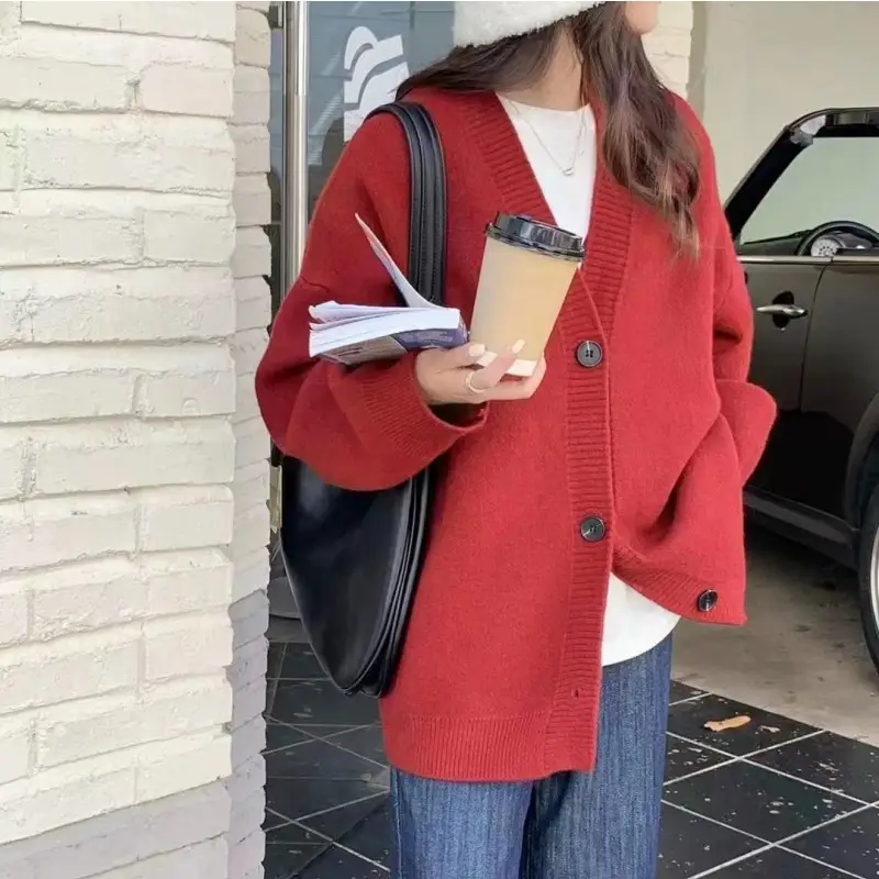 Black Knitted Cardigan Women's Outerwear 2025 Spring Fall - Image 5