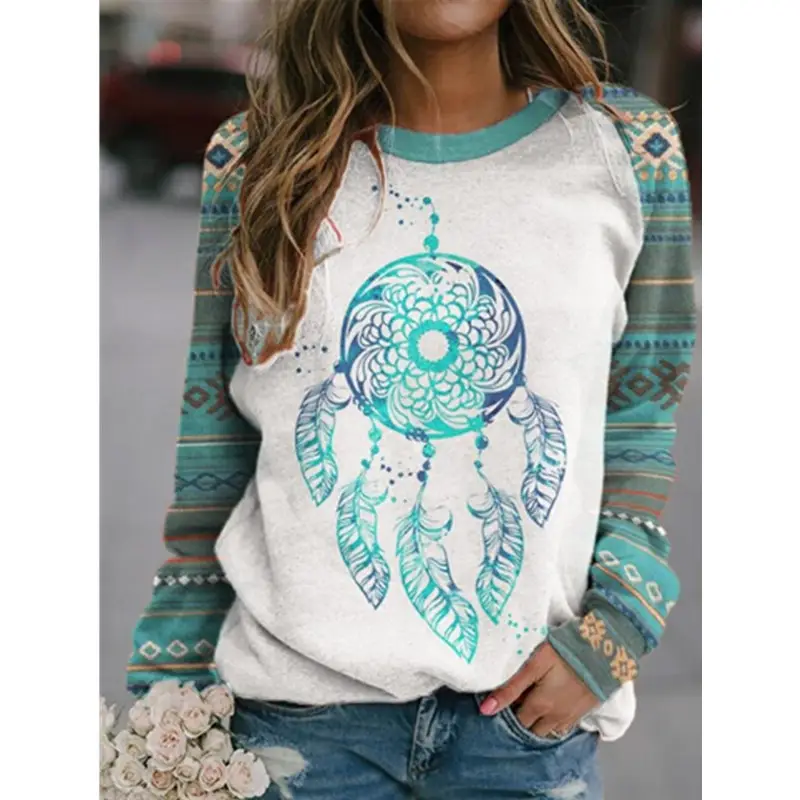Women's Wish Retro Printed Sweatshirt Winter Autumn Geometric Pattern