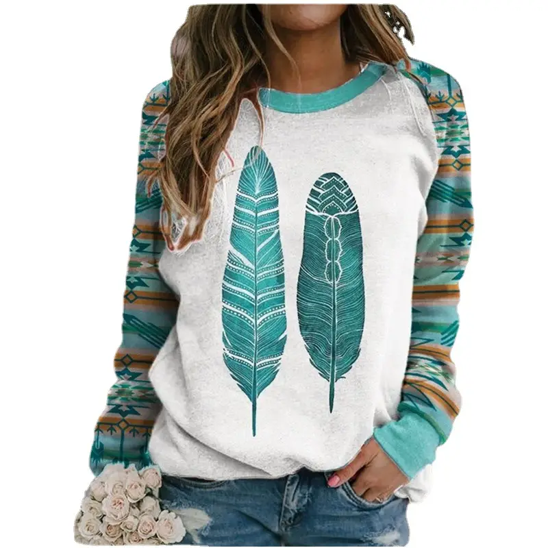 Women's Wish Retro Printed Sweatshirt Winter Autumn Geometric Pattern