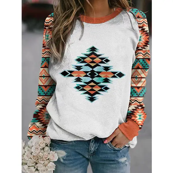Women's Wish Retro Printed Sweatshirt Winter Autumn Geometric Pattern — feature 3