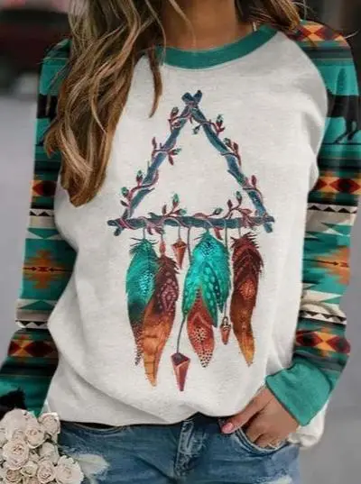 Women's Wish Retro Printed Sweatshirt Winter Autumn Geometric Pattern