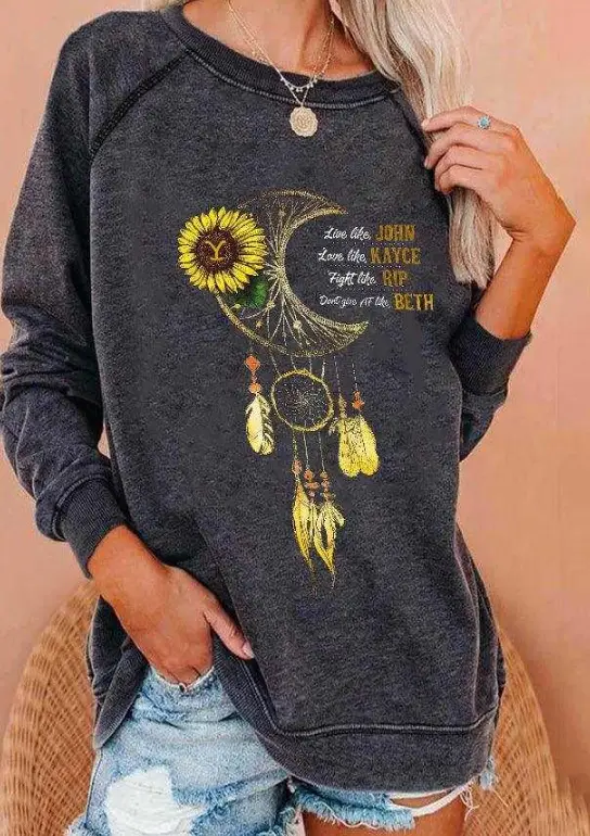 Women's Wish Retro Printed Sweatshirt Winter Autumn Geometric Pattern