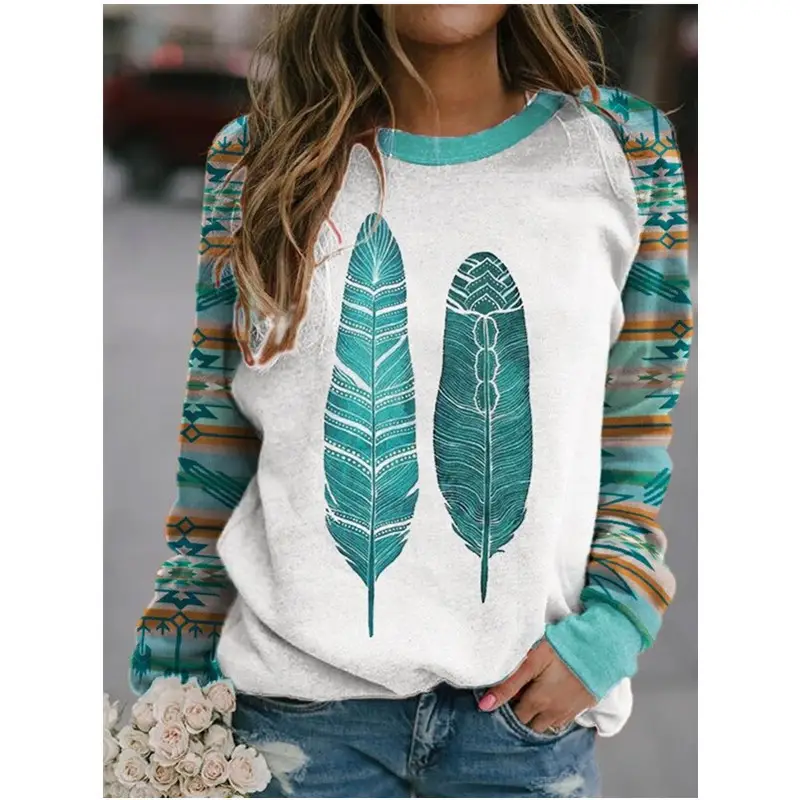 Women's Wish Retro Printed Sweatshirt Winter Autumn Geometric Pattern