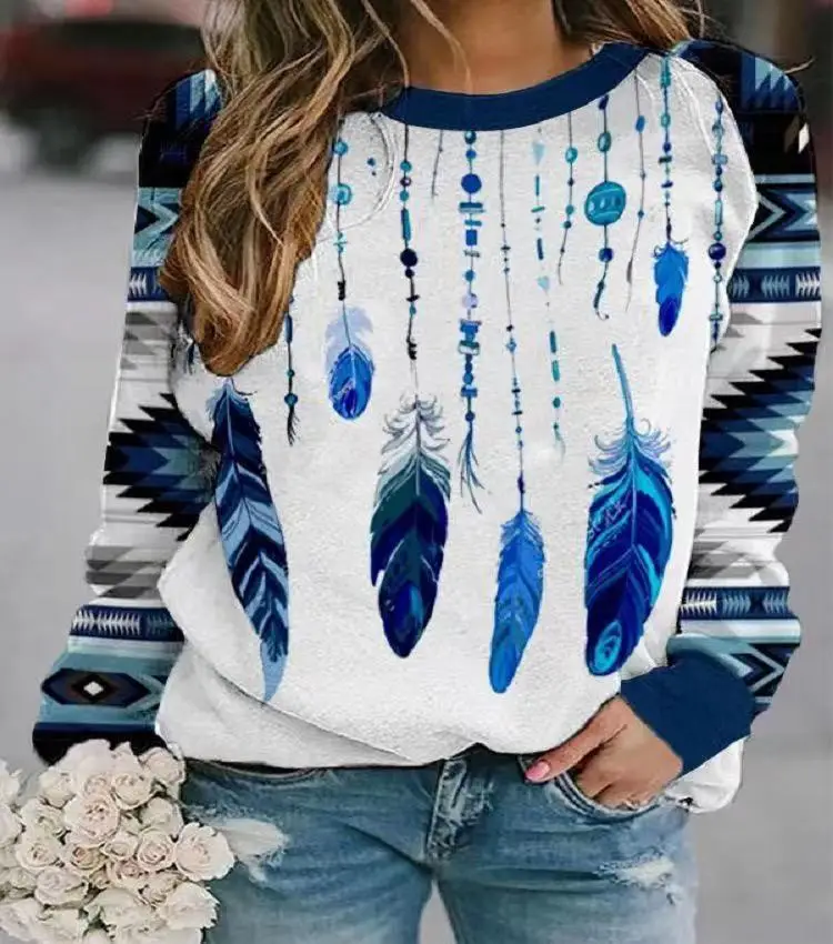 Women's Wish Retro Printed Sweatshirt Winter Autumn Geometric Pattern