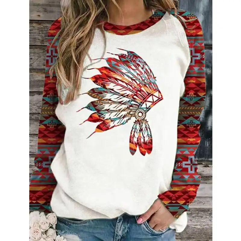 Women's Wish Retro Printed Sweatshirt Winter Autumn Geometric Pattern