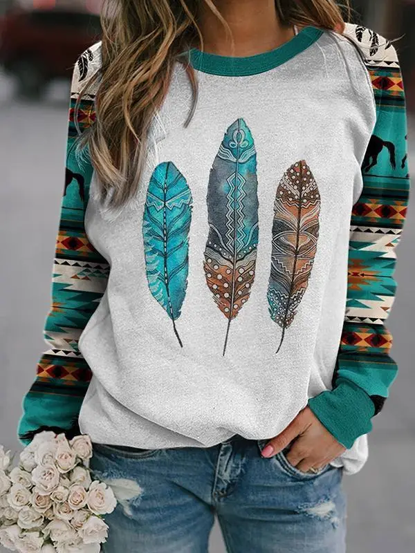 Women's Wish Retro Printed Sweatshirt Winter Autumn Geometric Pattern