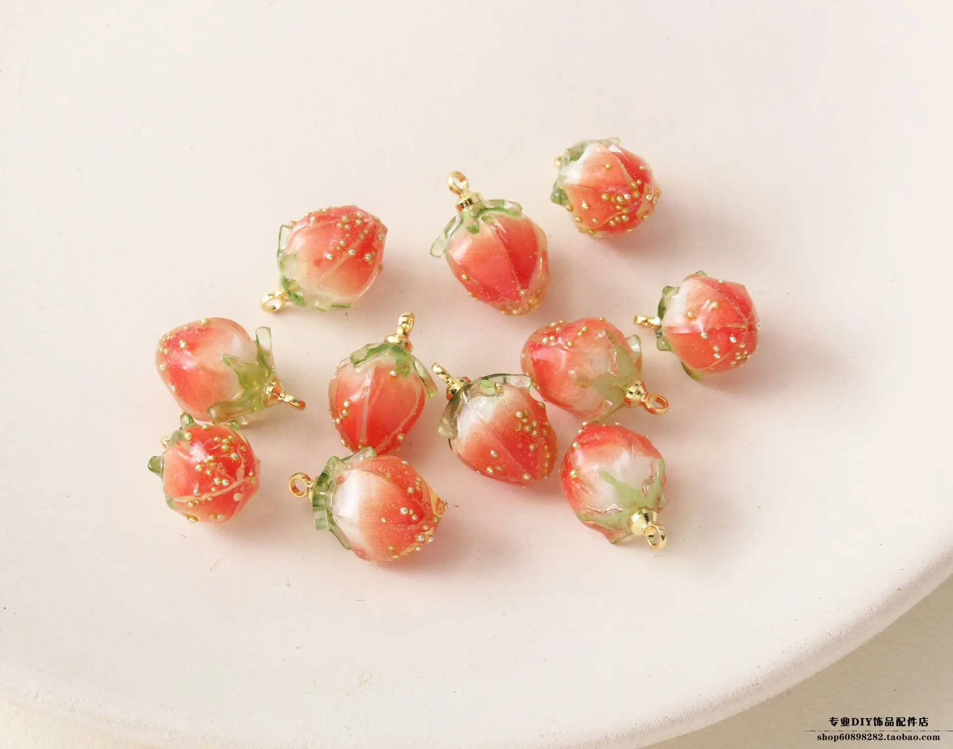 Fresh Pink Resin Strawberries DIY Bracelet Earrings Set - Image 2