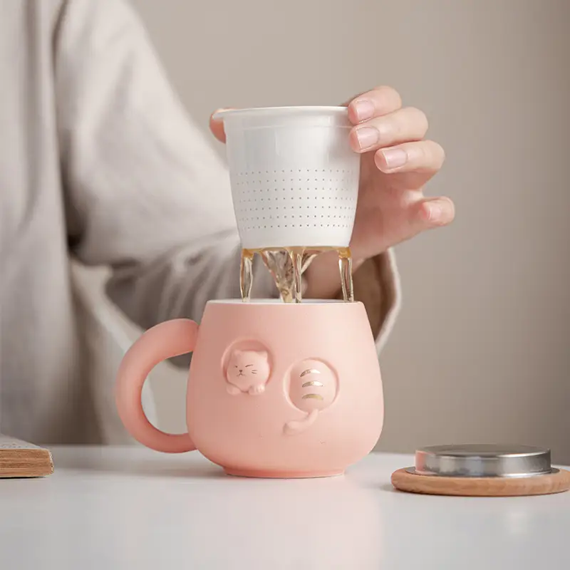 Pink Cat Design Ceramic Bubble Tea Mug for Women - Image 10