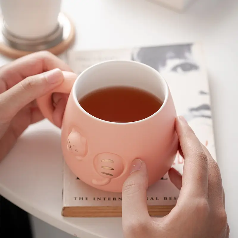 Pink Cat Design Ceramic Bubble Tea Mug for Women - Image 11