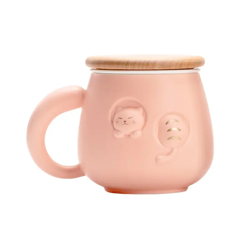 Pink Cat Design Ceramic Bubble Tea Mug for Women - Image 13