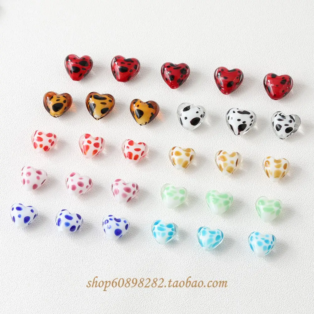 Handmade Glass Heart-Shaped Cow Pattern Beads for Jewelry - Image 11