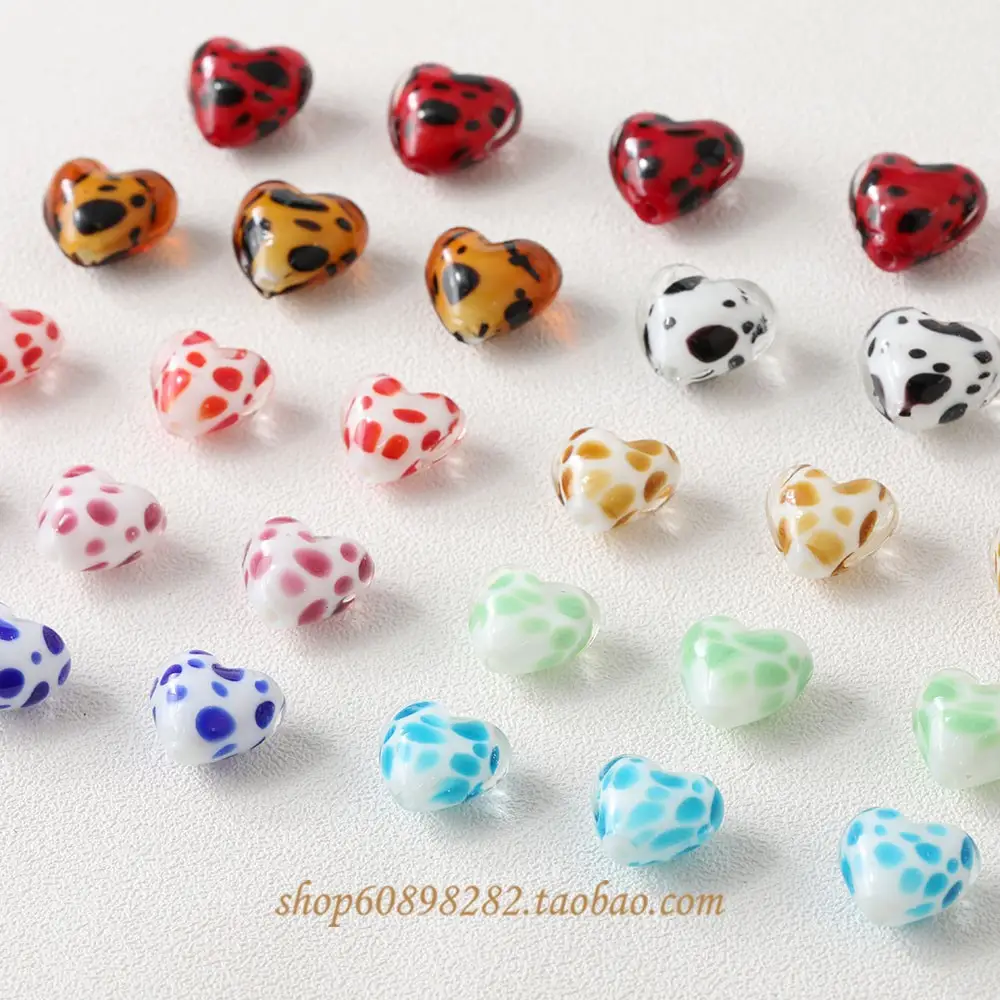 Handmade Glass Heart-Shaped Cow Pattern Beads for Jewelry - Image 12