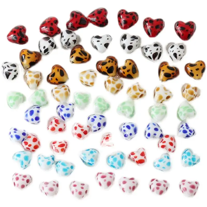 Handmade Glass Heart-Shaped Cow Pattern Beads for Jewelry - Image 14