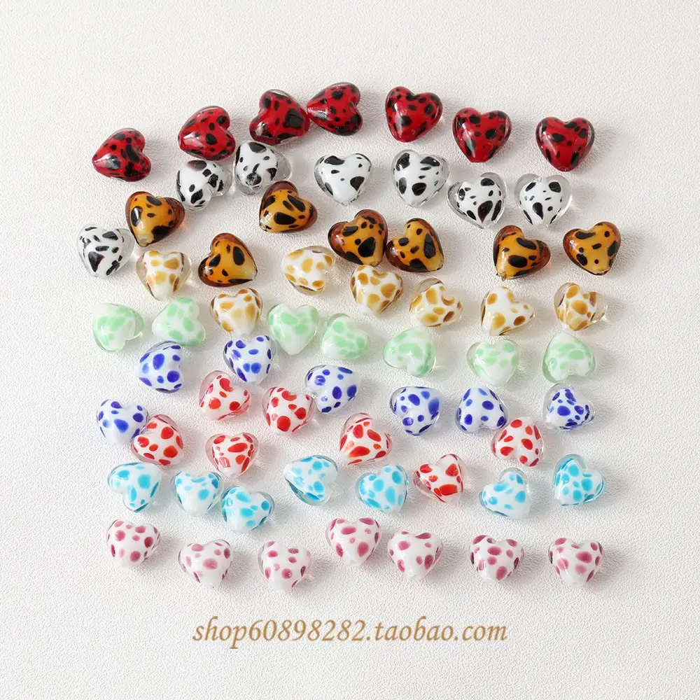 Handmade Glass Heart-Shaped Cow Pattern Beads for Jewelry — feature 1