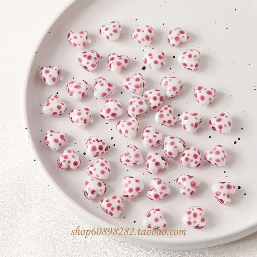 Handmade Glass Heart-Shaped Cow Pattern Beads for Jewelry — feature 12