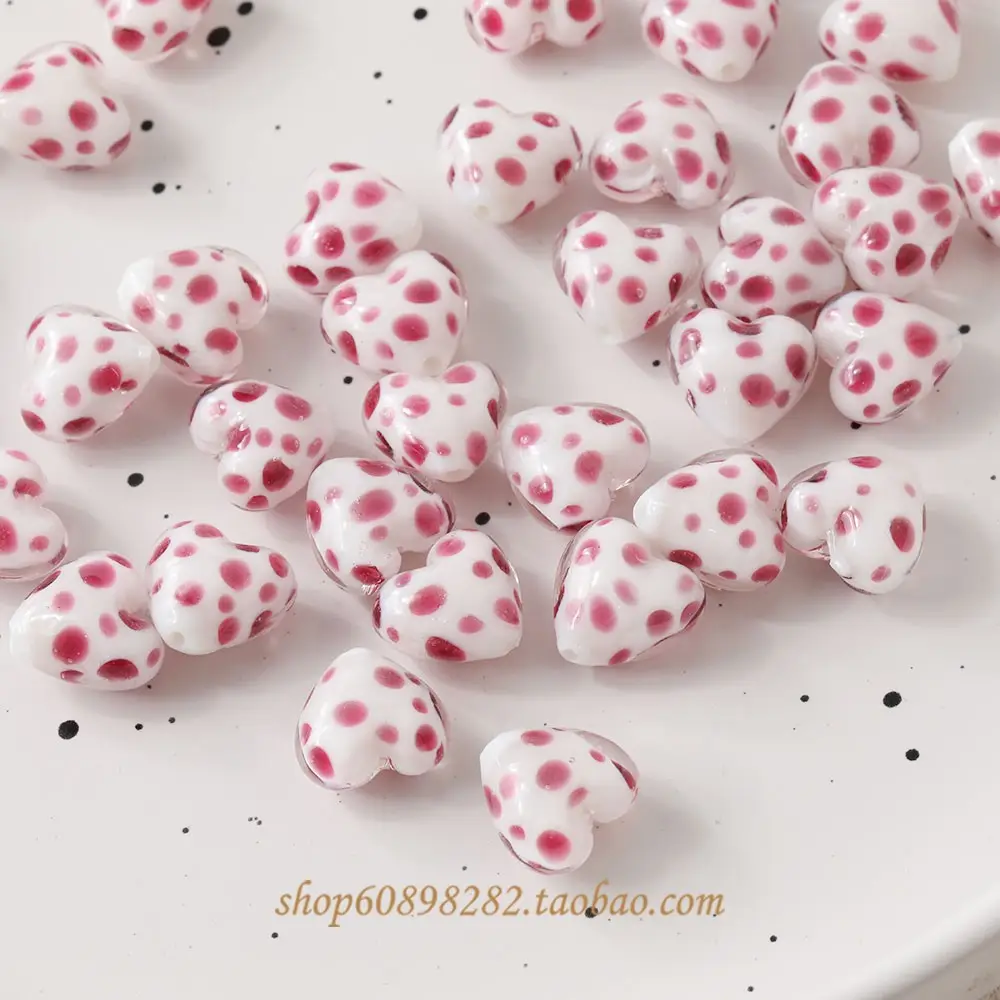 Handmade Glass Heart-Shaped Cow Pattern Beads for Jewelry — feature 14
