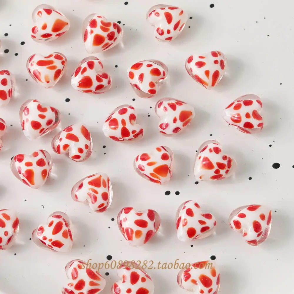 Handmade Glass Heart-Shaped Cow Pattern Beads for Jewelry — feature 22