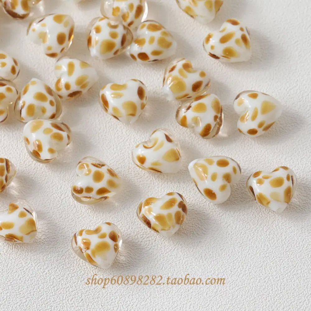 Handmade Glass Heart-Shaped Cow Pattern Beads for Jewelry — feature 28