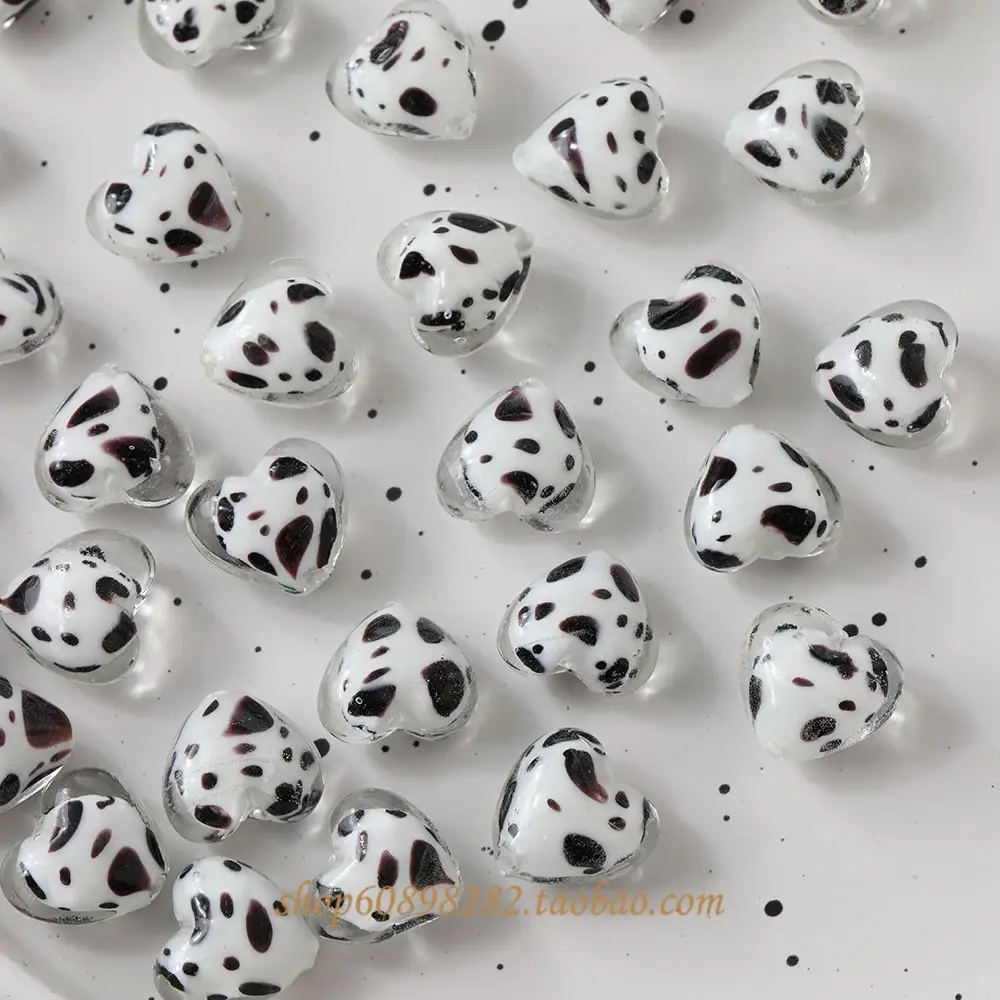 Handmade Glass Heart-Shaped Cow Pattern Beads for Jewelry — feature 9