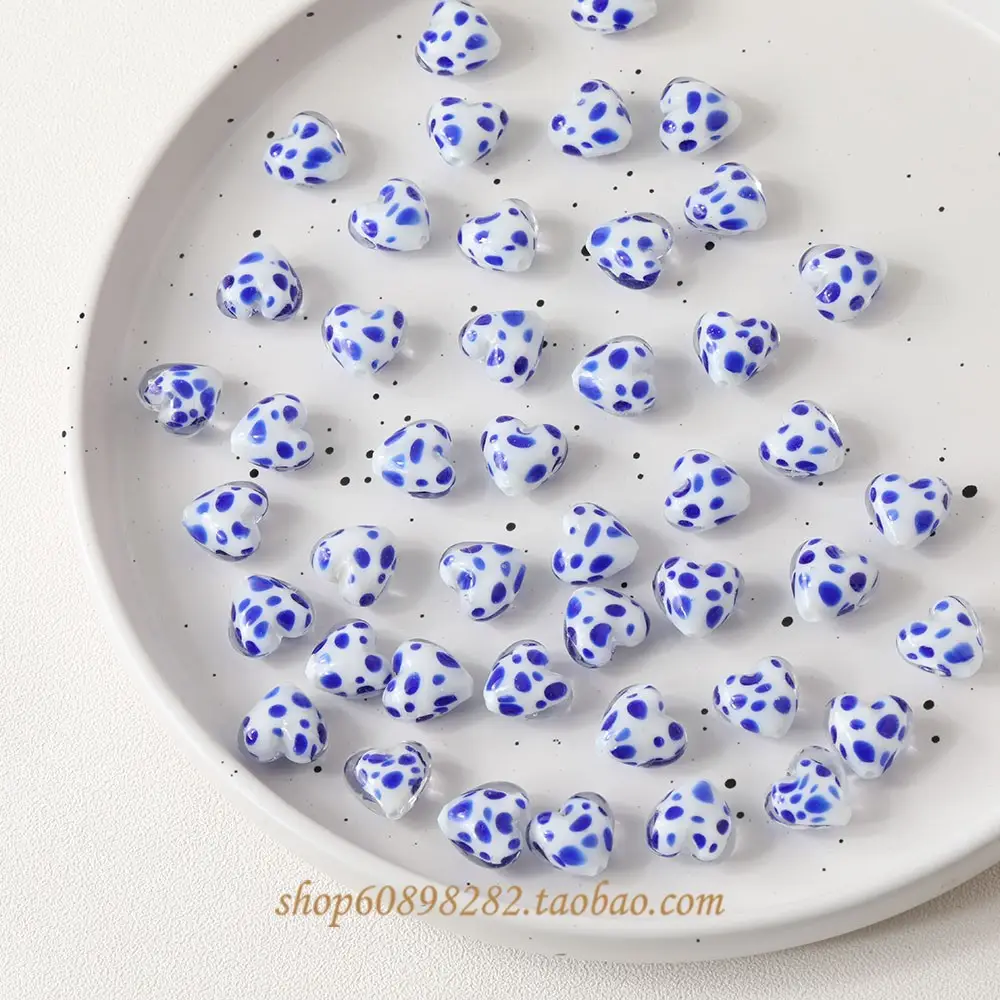 Handmade Glass Heart-Shaped Cow Pattern Beads for Jewelry - Image 3