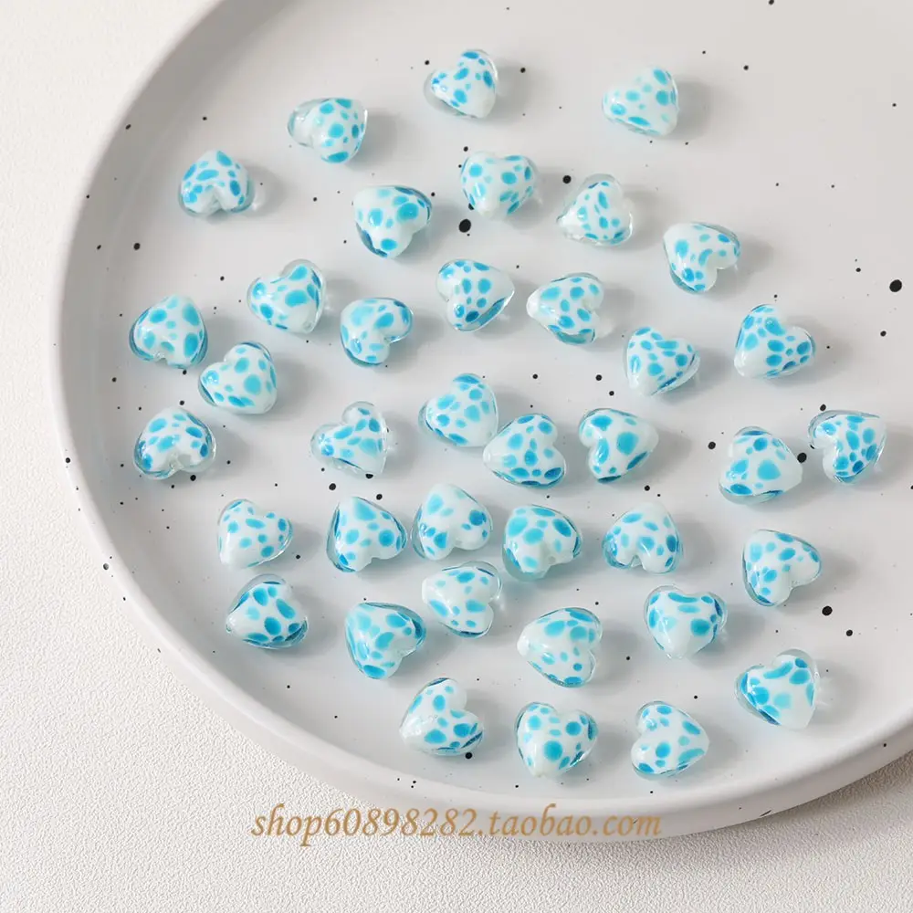 Handmade Glass Heart-Shaped Cow Pattern Beads for Jewelry - Image 4