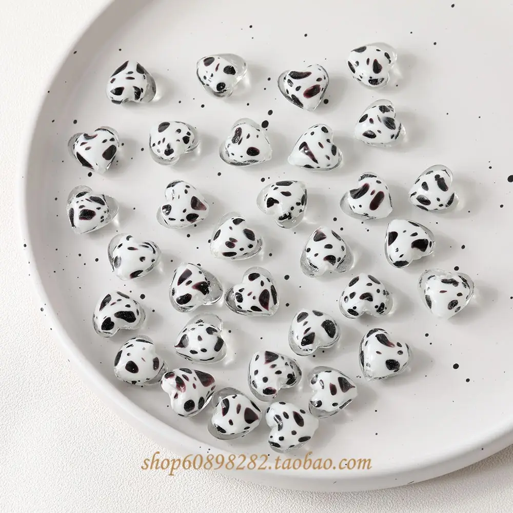 Handmade Glass Heart-Shaped Cow Pattern Beads for Jewelry - Image 5