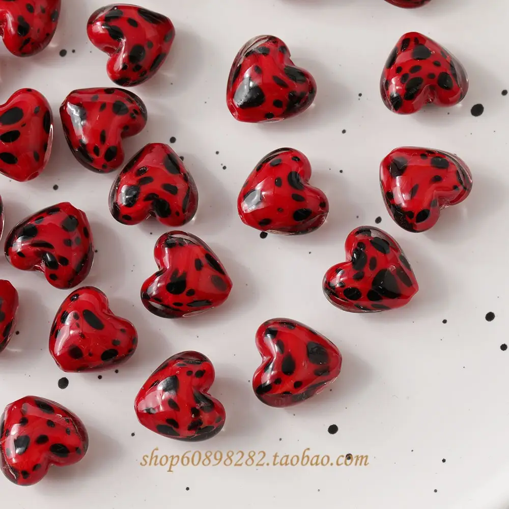 Handmade Glass Heart-Shaped Cow Pattern Beads for Jewelry - Image 6