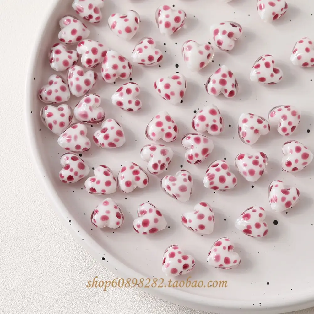 Handmade Glass Heart-Shaped Cow Pattern Beads for Jewelry - Image 8