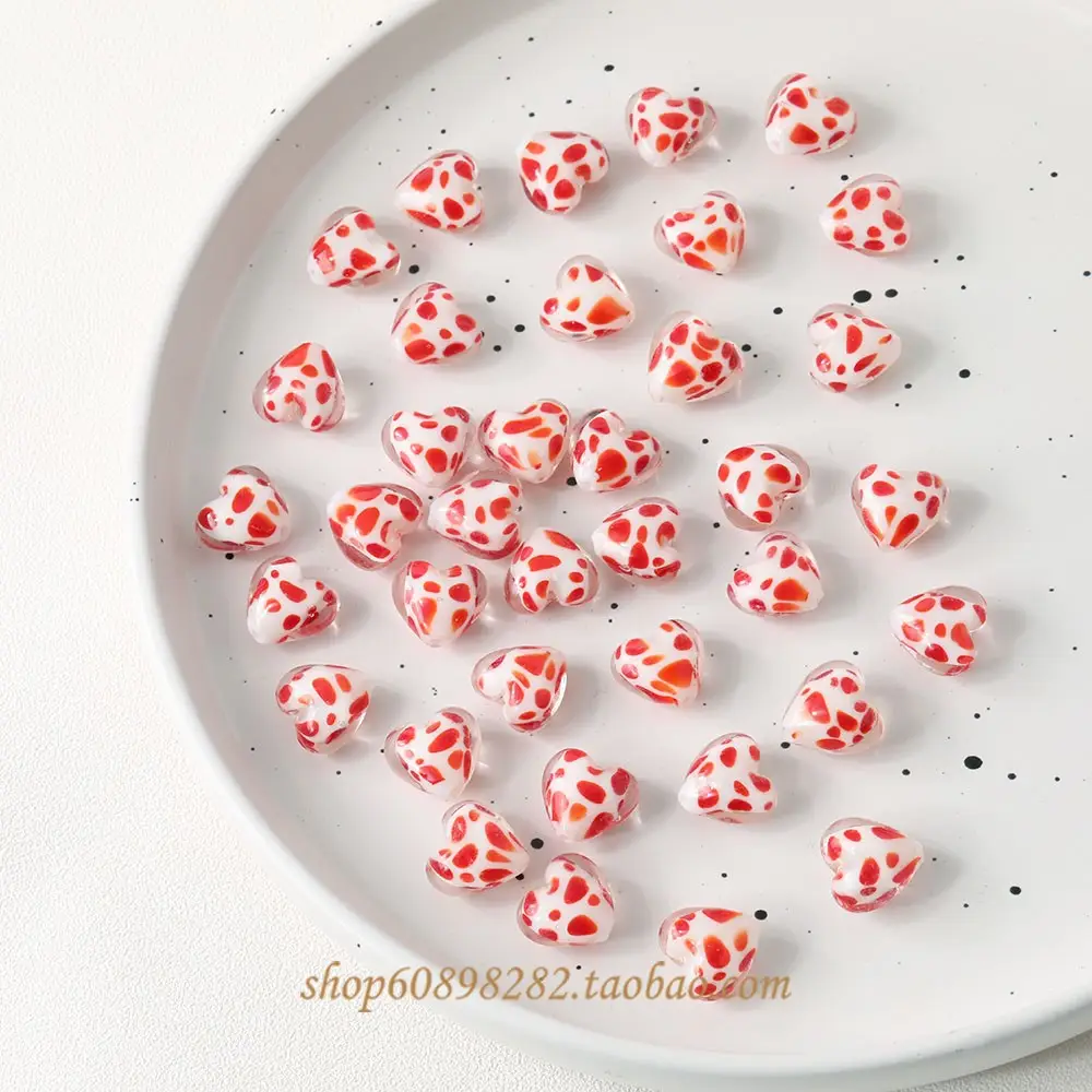Handmade Glass Heart-Shaped Cow Pattern Beads for Jewelry - Image 9