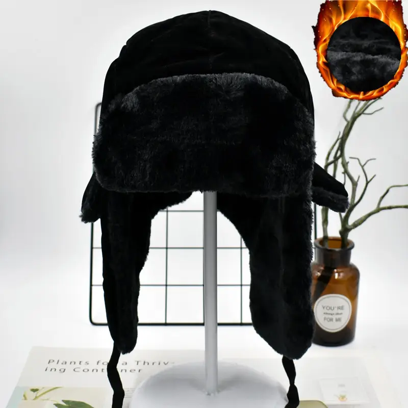 Men Winter Velvet Hat Black China Flag Ear Protectors