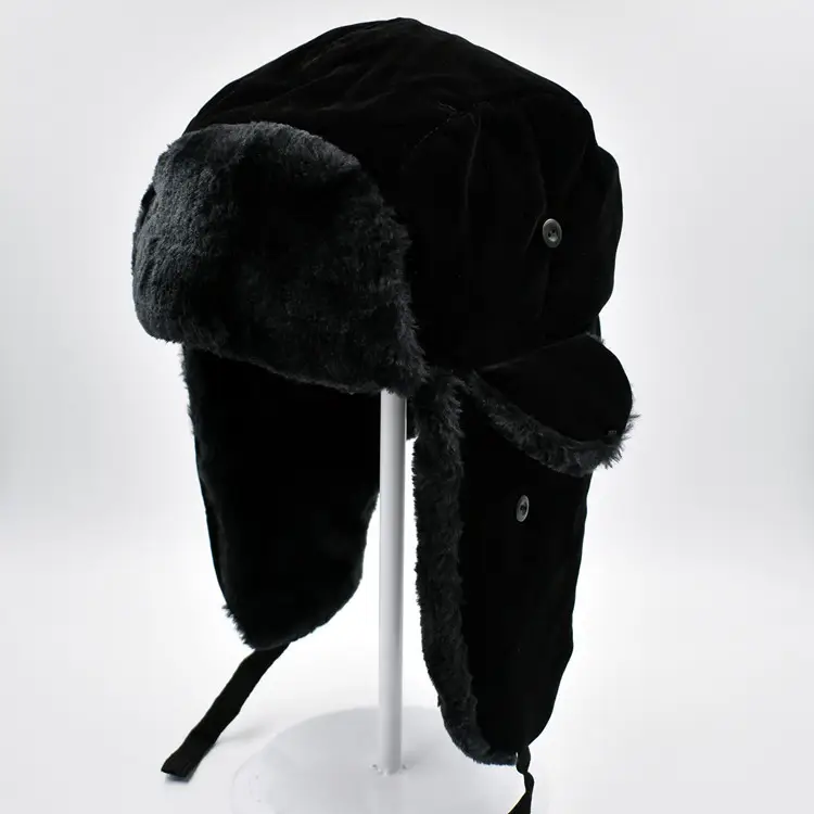 Men Winter Velvet Hat Black China Flag Ear Protectors