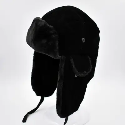 Men Winter Velvet Hat Black China Flag Ear Protectors