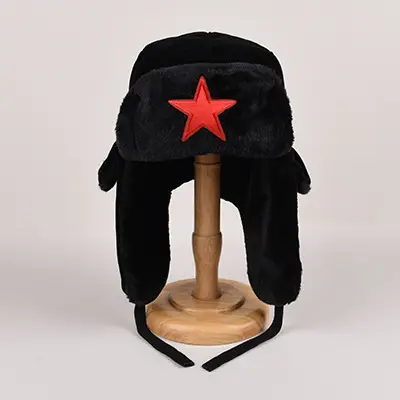 Men Winter Velvet Hat Black China Flag Ear Protectors