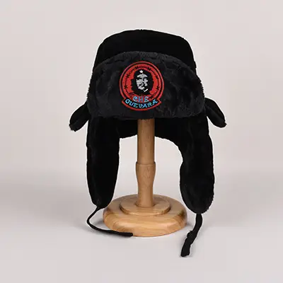 Men Winter Velvet Hat Black China Flag Ear Protectors