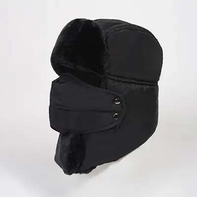 Men Winter Velvet Hat Black China Flag Ear Protectors