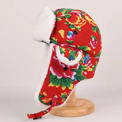 Men Winter Velvet Hat Black China Flag Ear Protectors