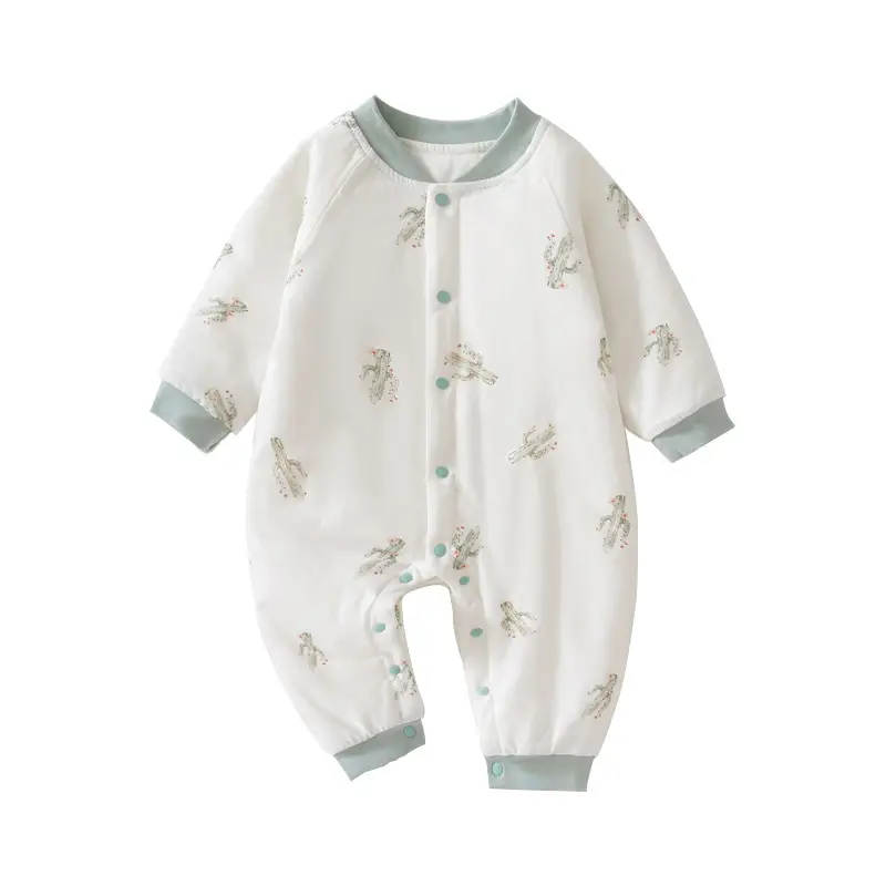 Baby Cotton One-Piece Outfit Cream Green Embroidered - Image 10