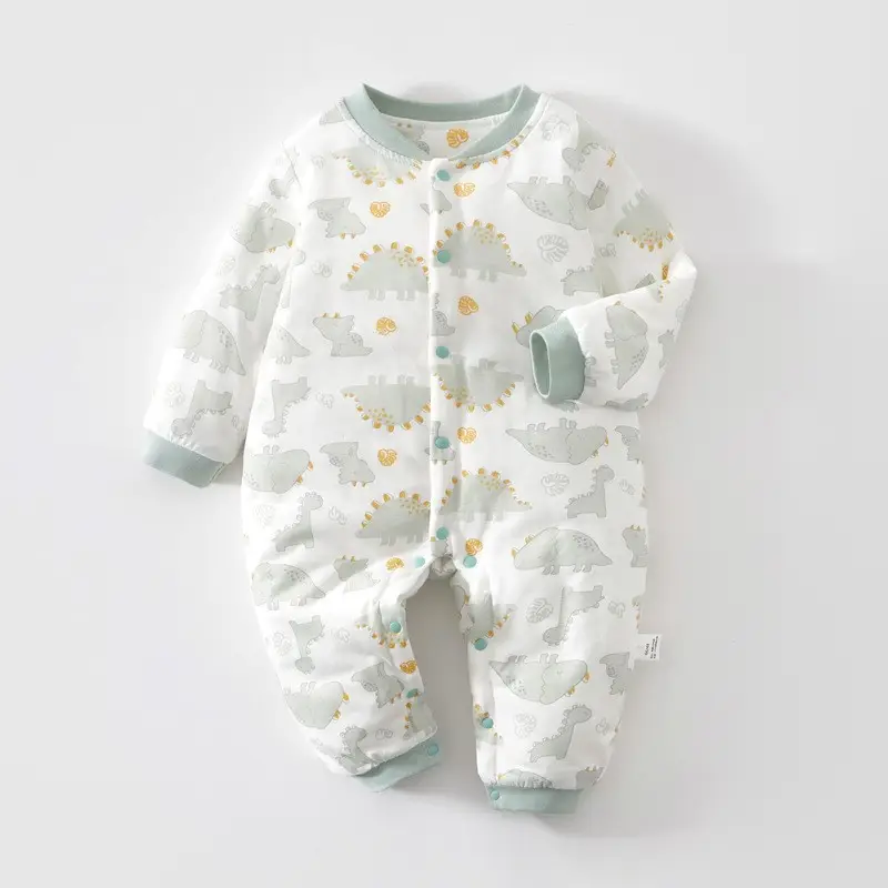 Baby Cotton One-Piece Outfit Cream Green Embroidered - Image 2