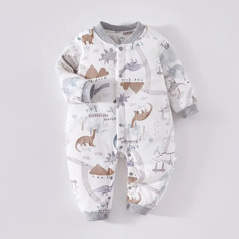 Baby Cotton One-Piece Outfit Cream Green Embroidered - Image 3