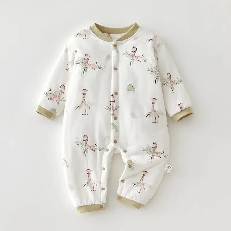 Baby Cotton One-Piece Outfit Cream Green Embroidered - Image 5