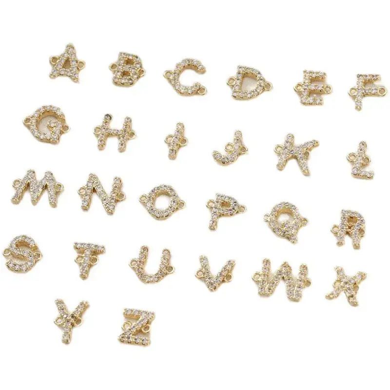 14K Gold Plated Letter Bracelets with Zircon Crystals - Image 2
