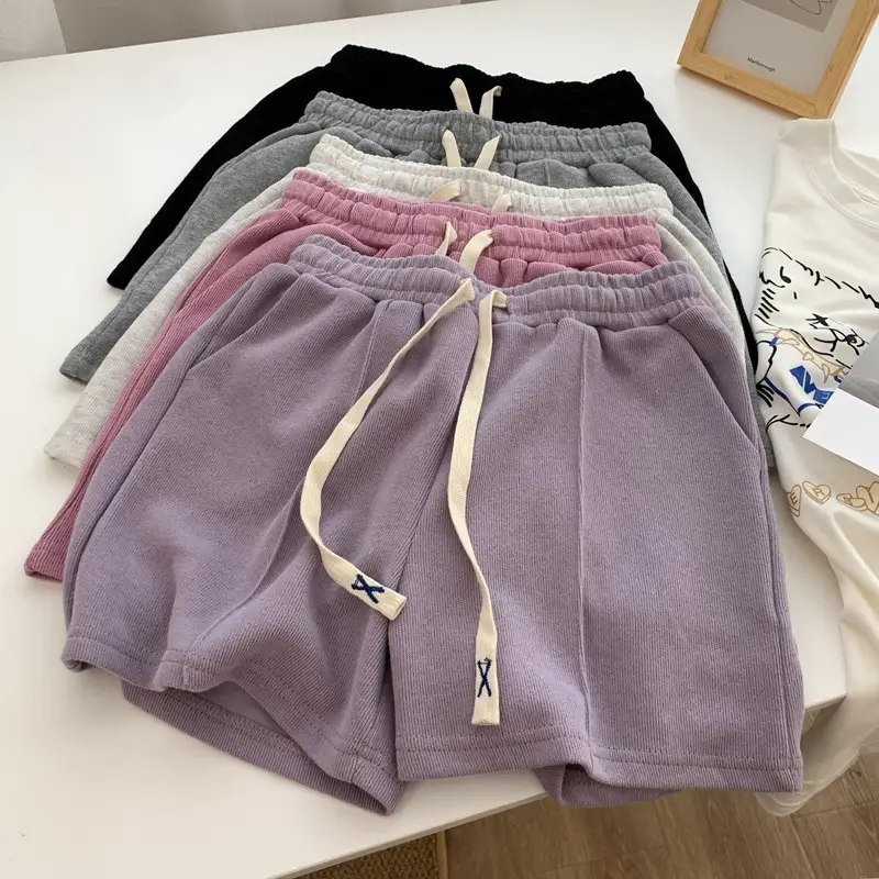 Women Drawstring Shorts Grey Loose Fit Casual - Image 9