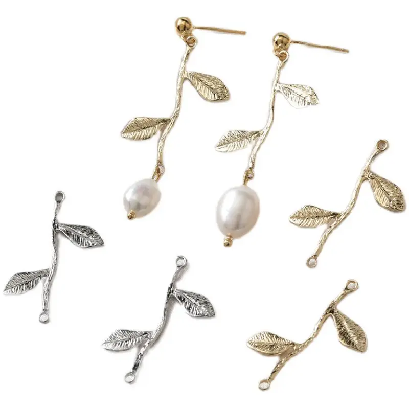 14K Gold Leaf Hanging Earrings for Women - Image 4