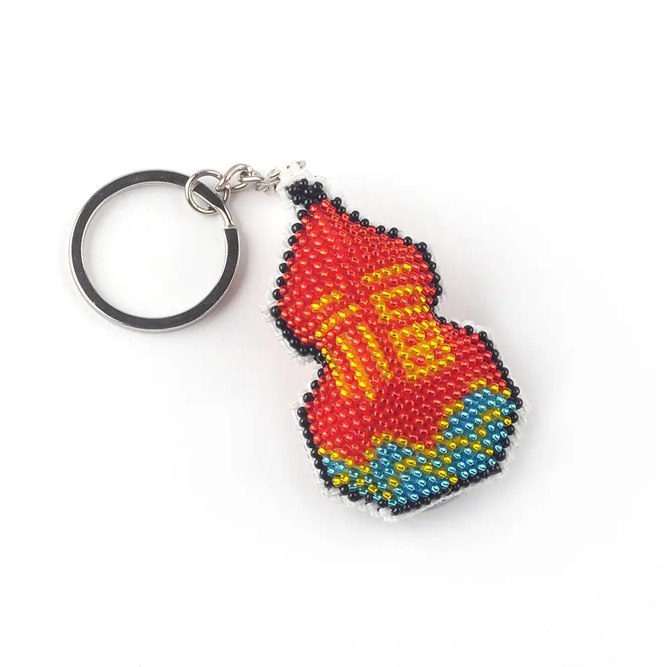 Colorful Beaded Fu Lu Fu Key Chain with Cross Stitch Design - Image 6