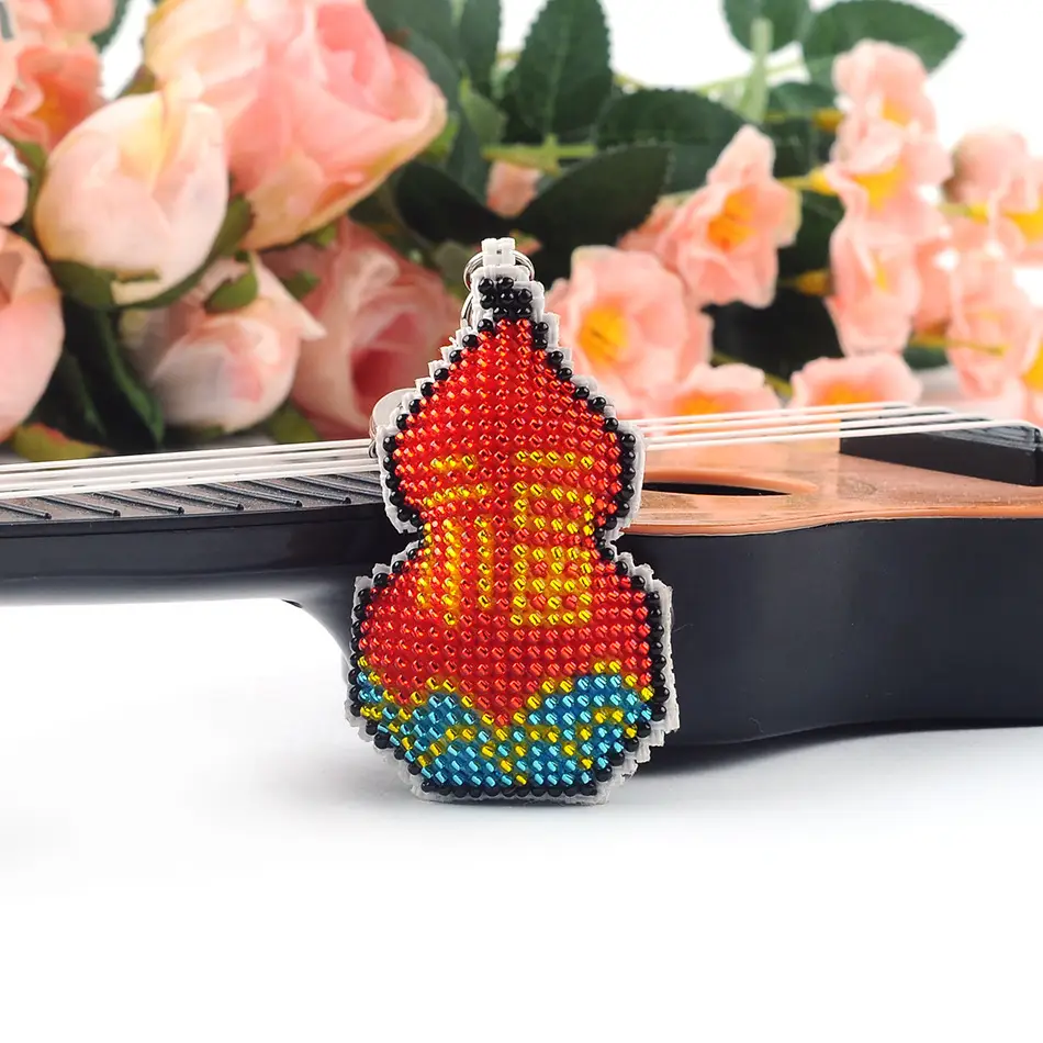 Colorful Beaded Fu Lu Fu Key Chain with Cross Stitch Design — feature 11