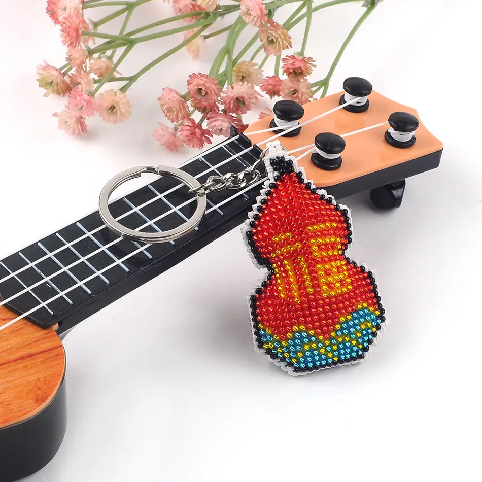 Colorful Beaded Fu Lu Fu Key Chain with Cross Stitch Design — feature 12
