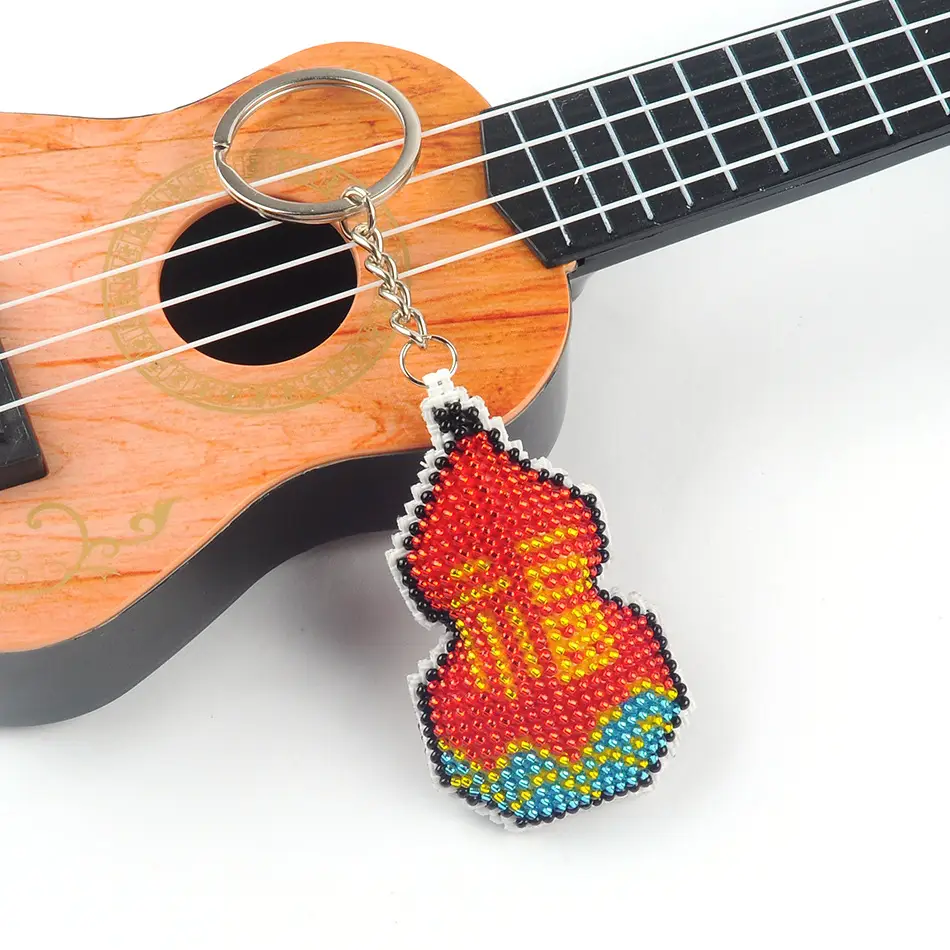 Colorful Beaded Fu Lu Fu Key Chain with Cross Stitch Design — feature 7