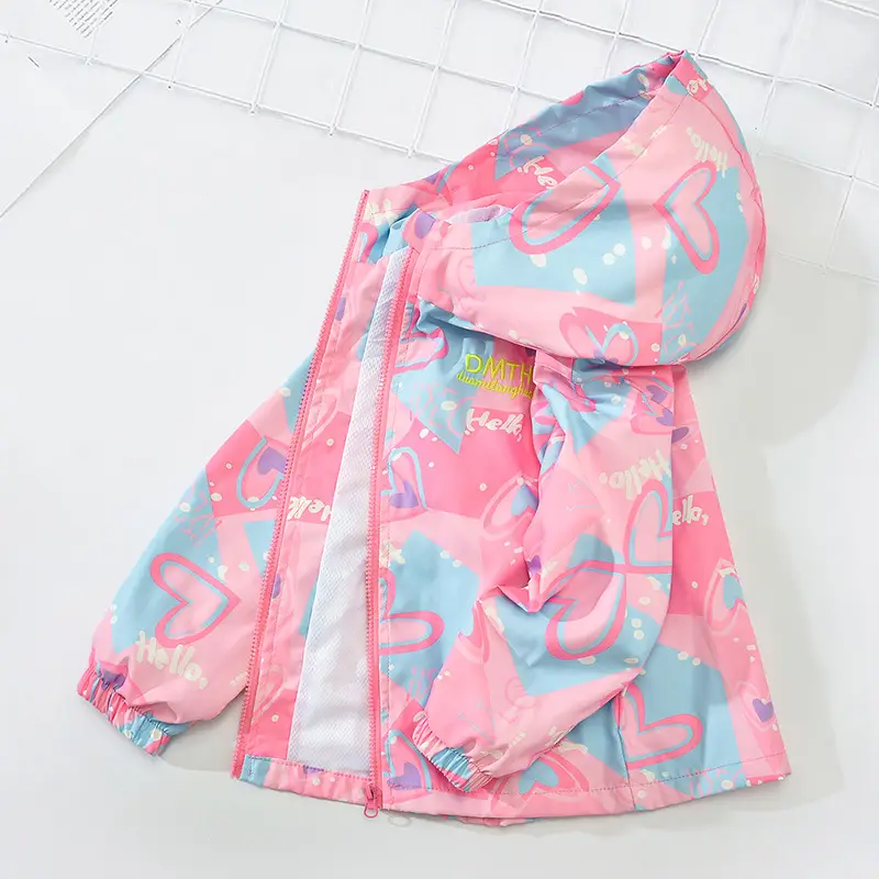 Girls' Pink Heart Print Windbreaker 2025 - Image 4