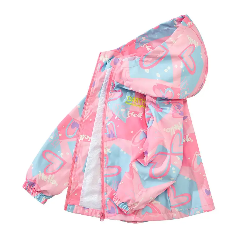 Girls' Pink Heart Print Windbreaker 2025 - Image 7