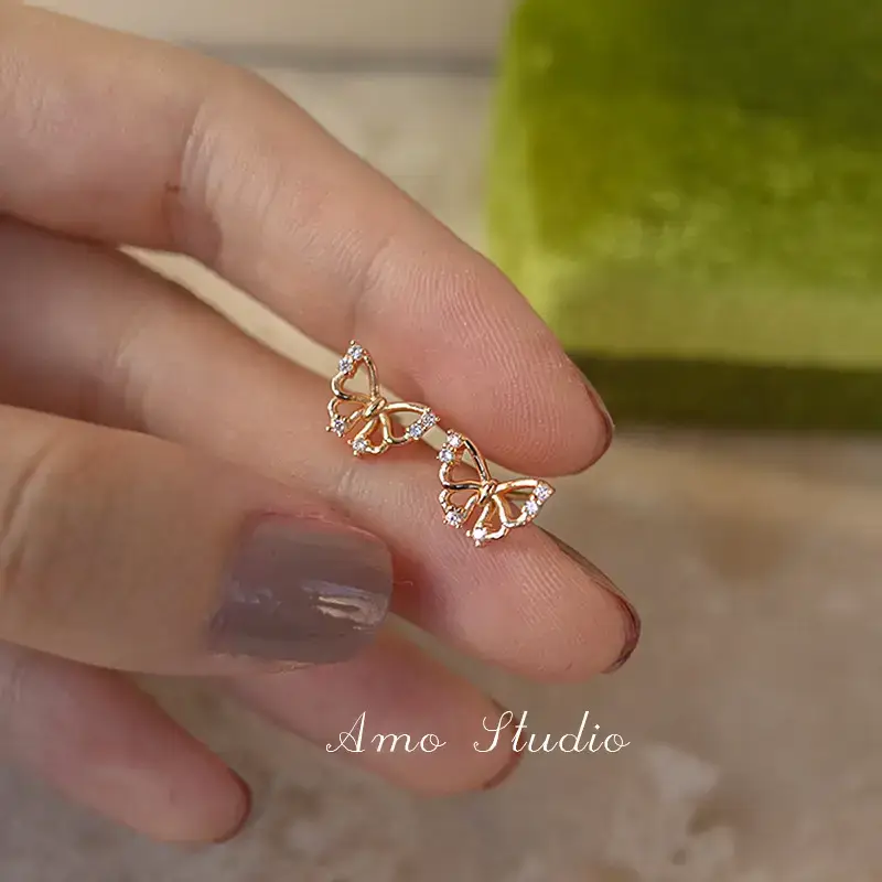 Diamond Hollow Butterfly Earrings Women's Summer - Image 3